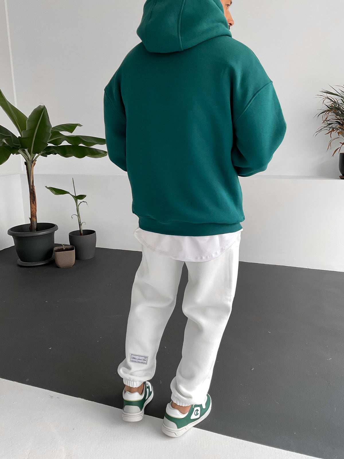 Dark Green "that's-all-folks" Printed Oversize Hoodie