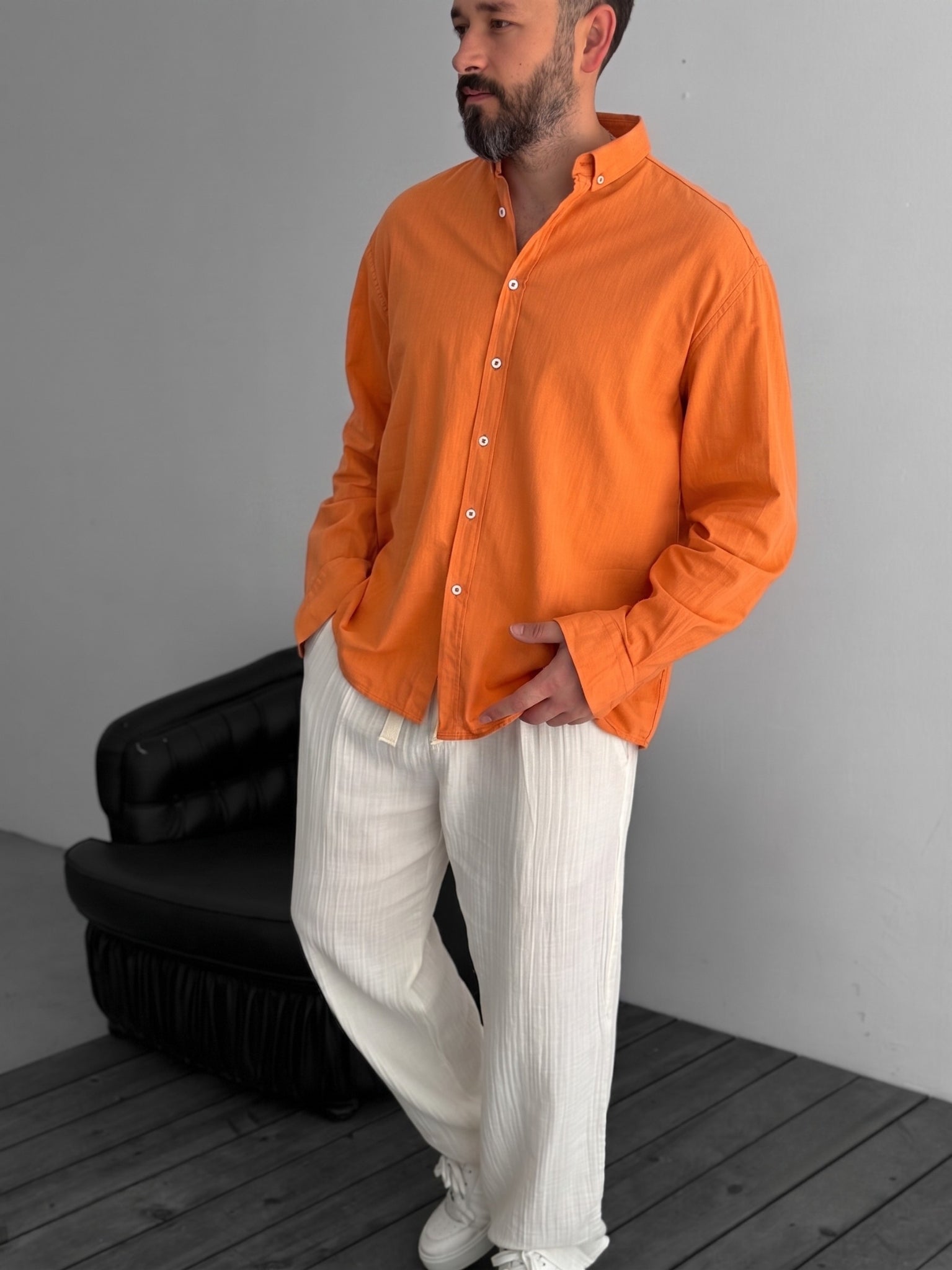 Pure Linen Orange Shirt