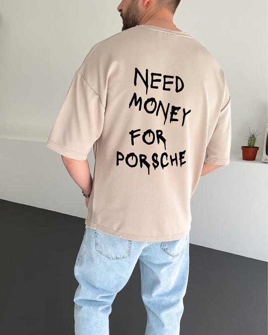Beige "Porsche" Printed Oversize T-Shirt