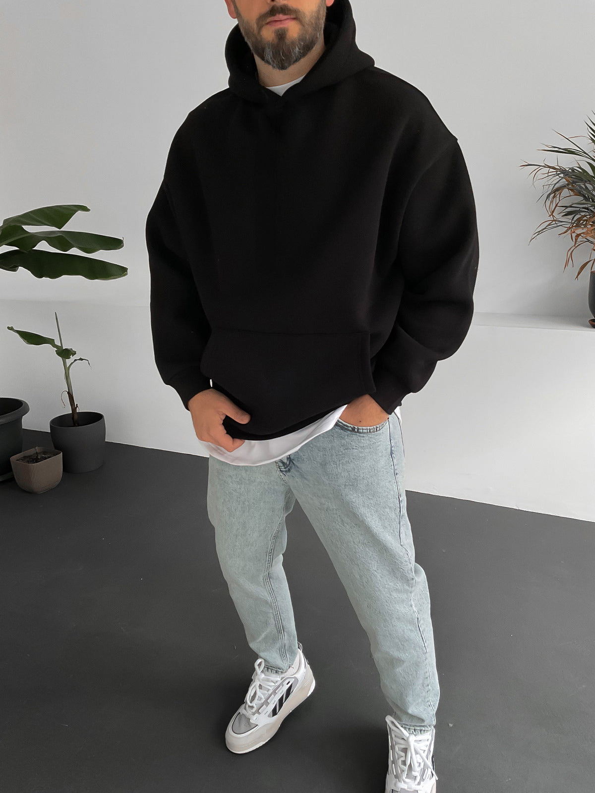 Black "i'm-not-lazy" Printed Oversize Hoodie