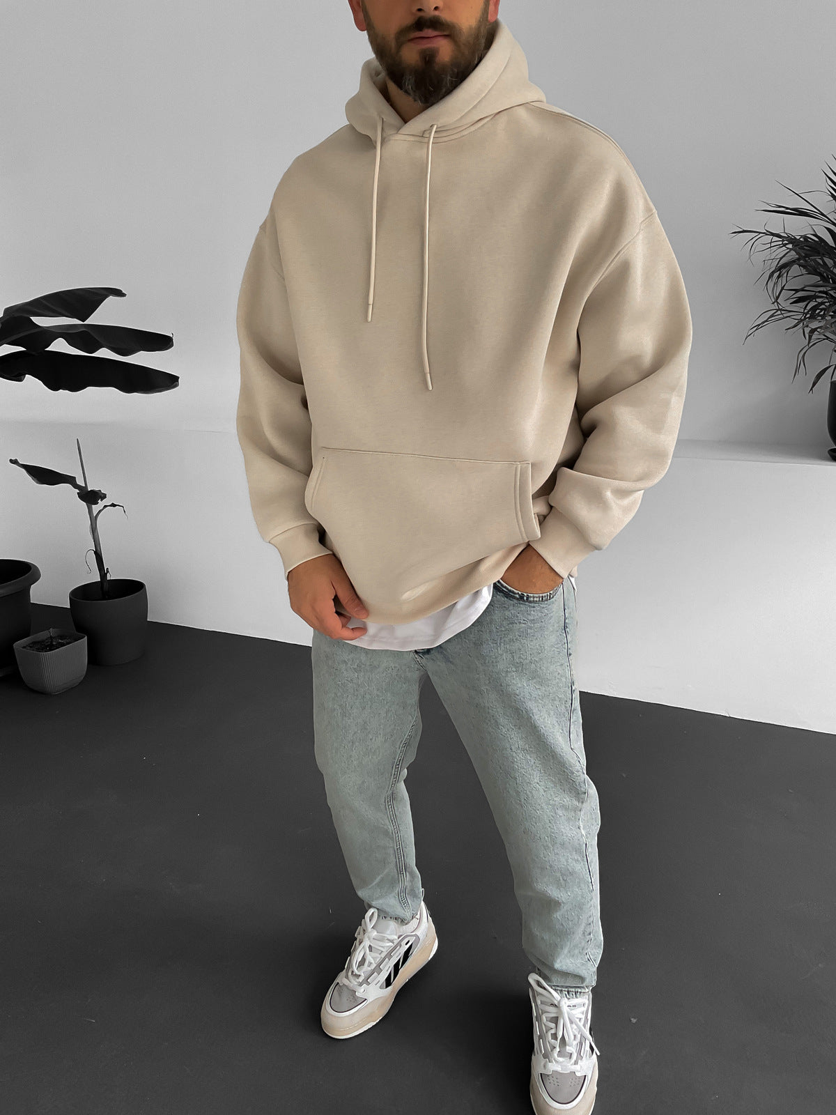 Beige Basic Oversize Hoodie