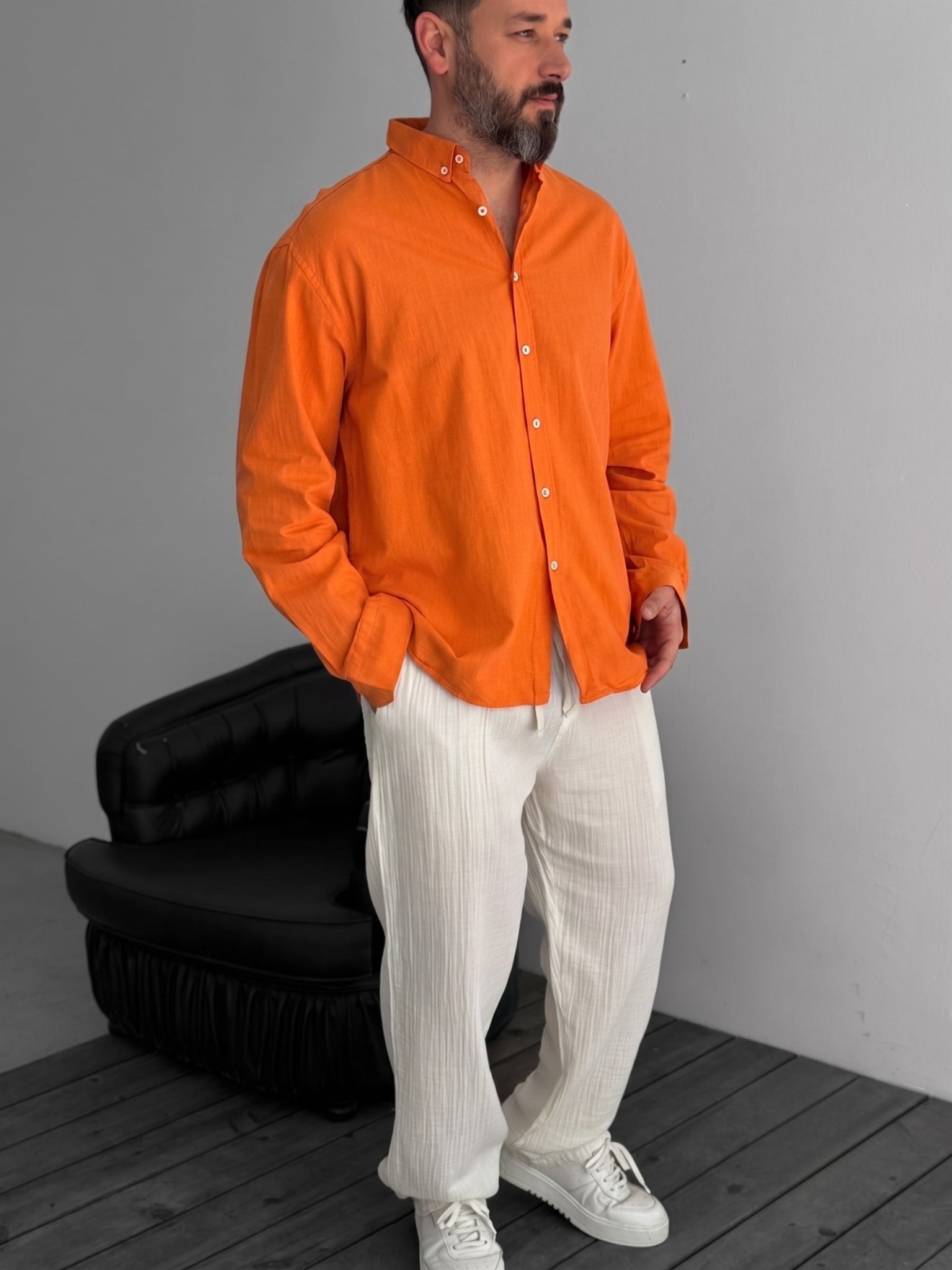 Pure Linen Orange Shirt