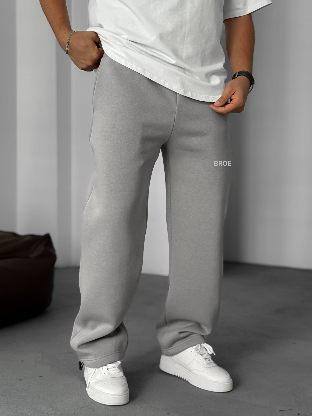 Wide-Leg Fleece Sweatpants - Cool Grey Broek