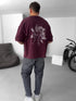 Burgundy "Flower" printed Oversize T-Shirt - Broek