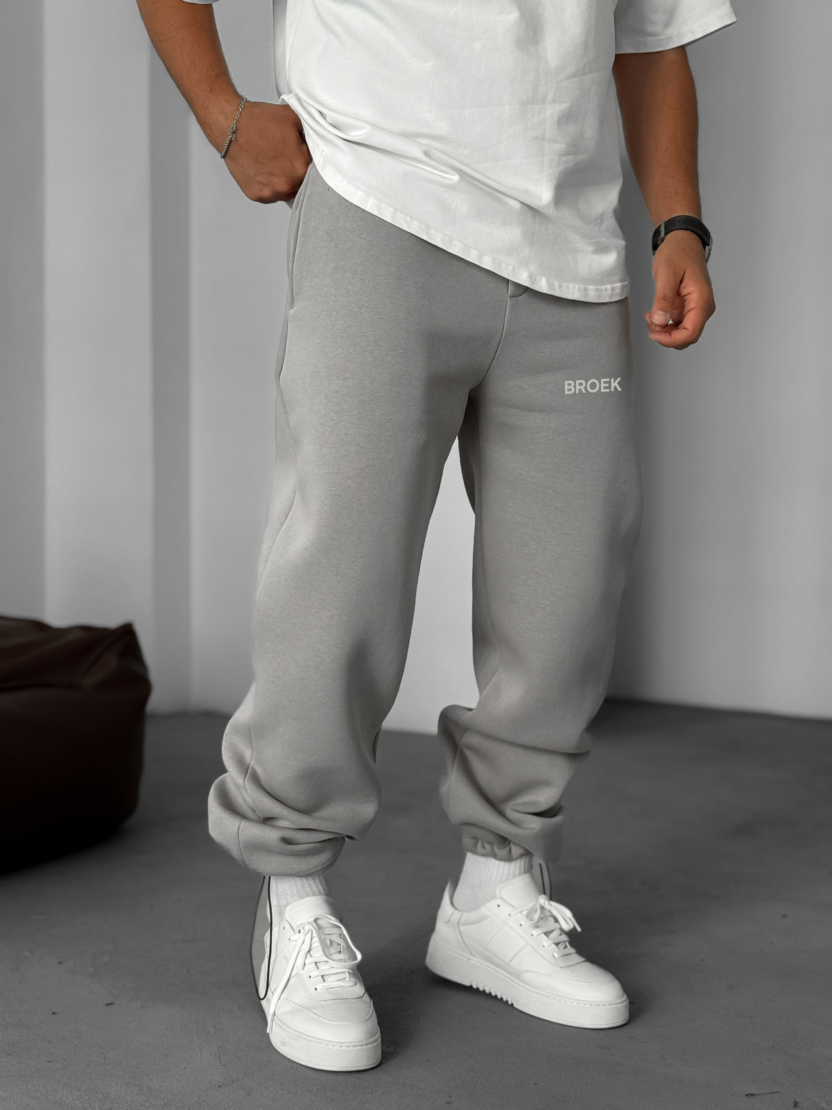 Wide-Leg Fleece Sweatpants - Cool Grey Broek