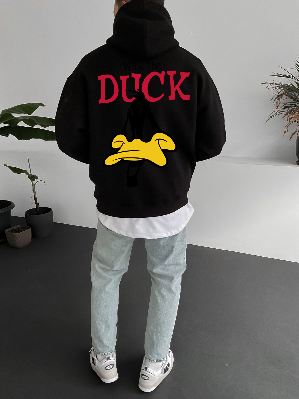 Black "What's the duck" Printed Oversize Hoodie