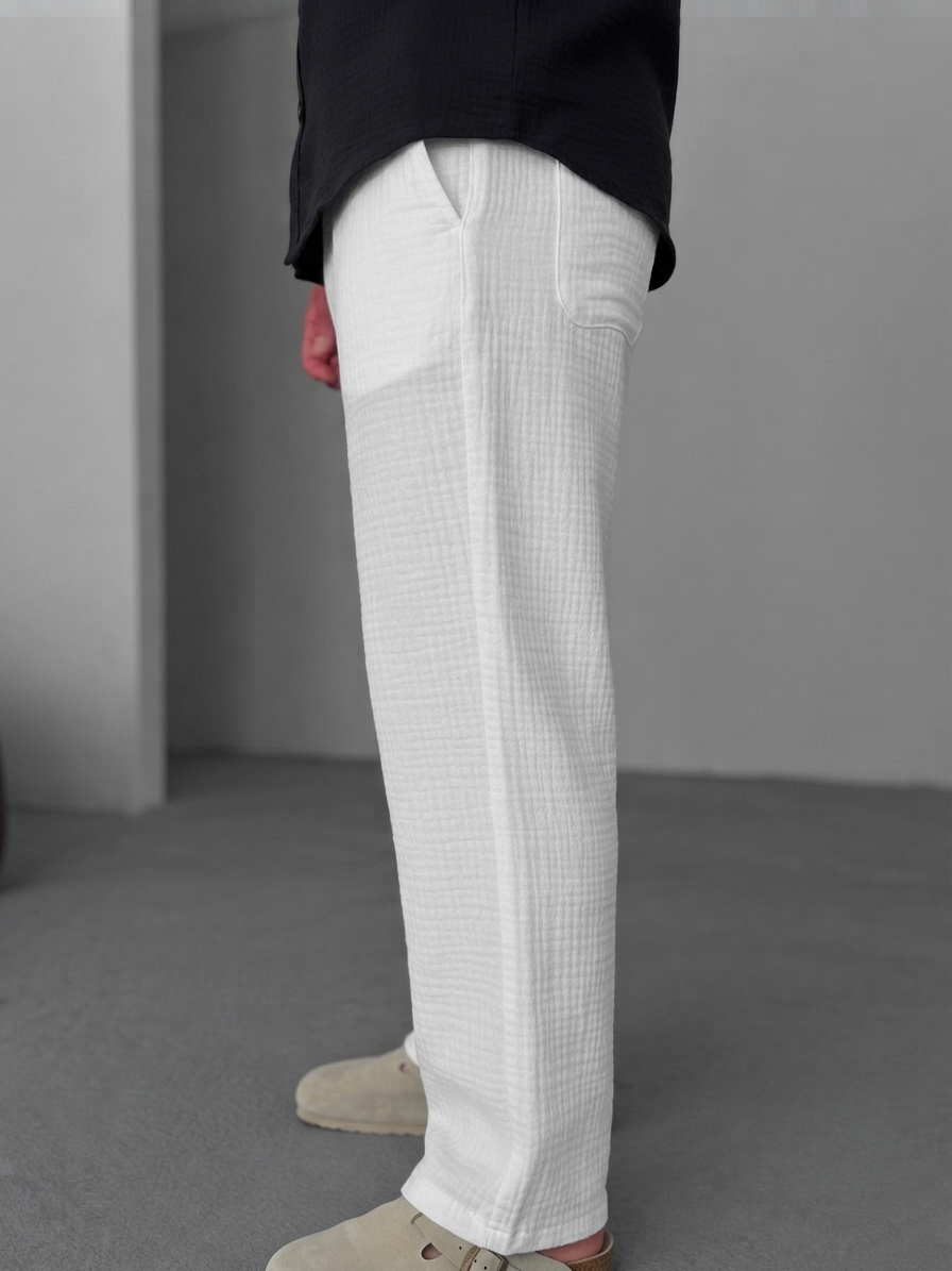 Muslin Wide-Leg Trousers — White