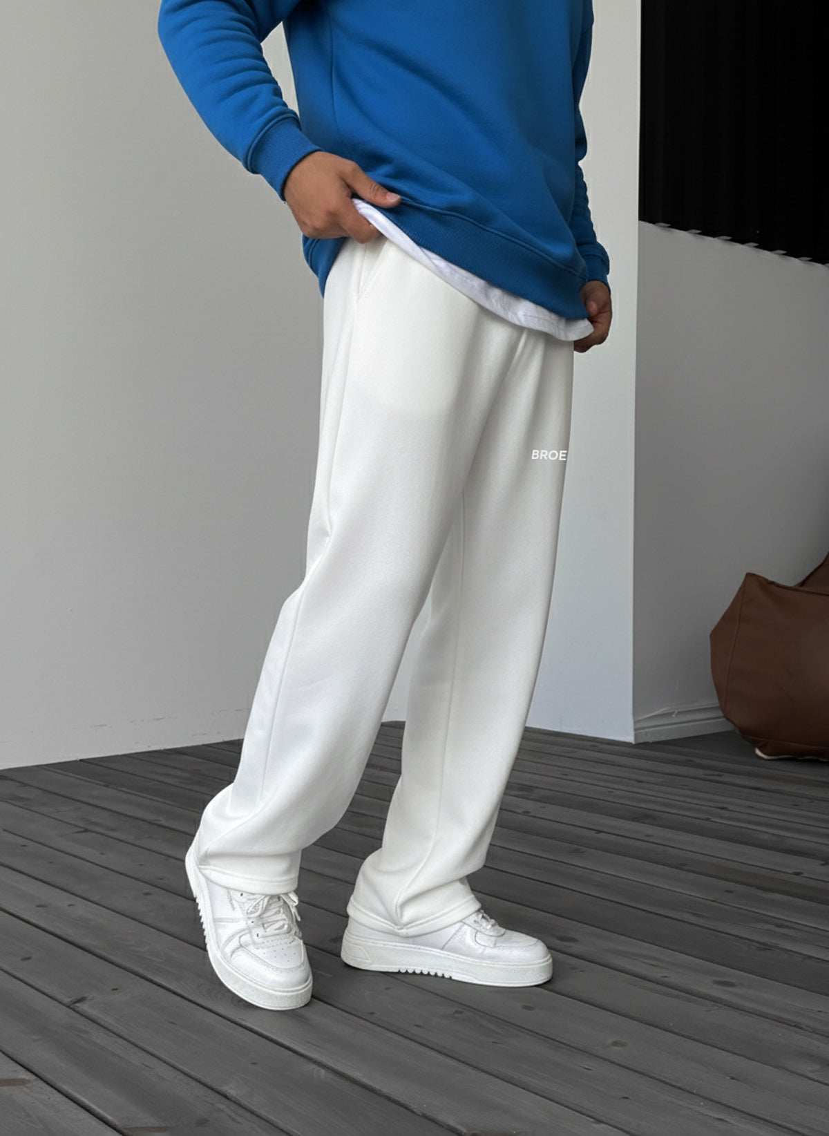 Wide-Leg Fleece Sweatpants - White Broek