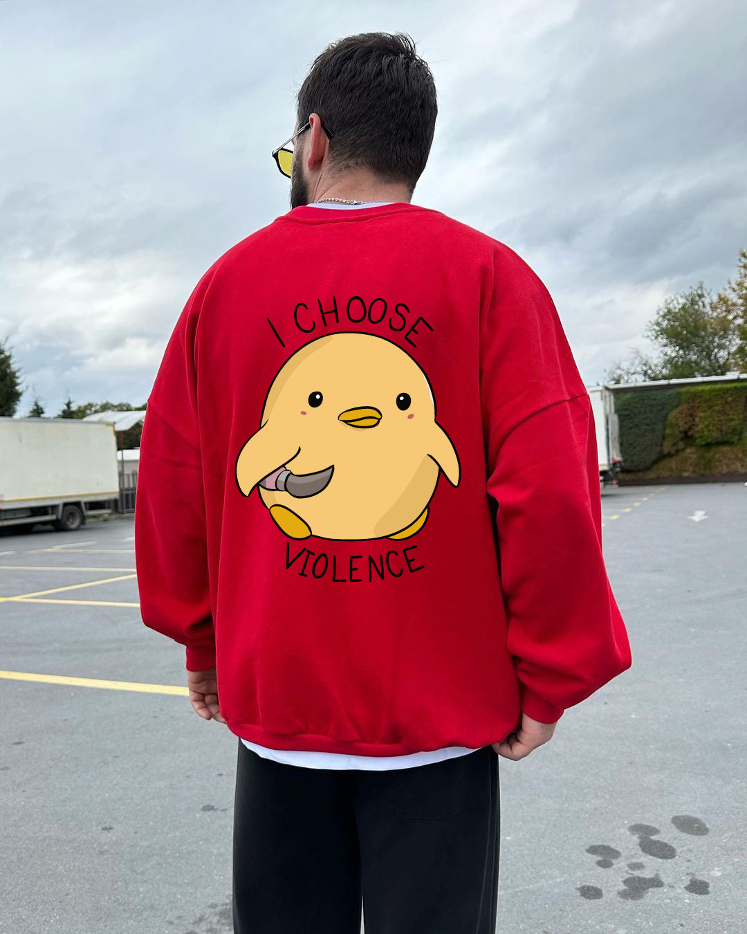 Red "Violence" Printed Oversize Sweatshirt