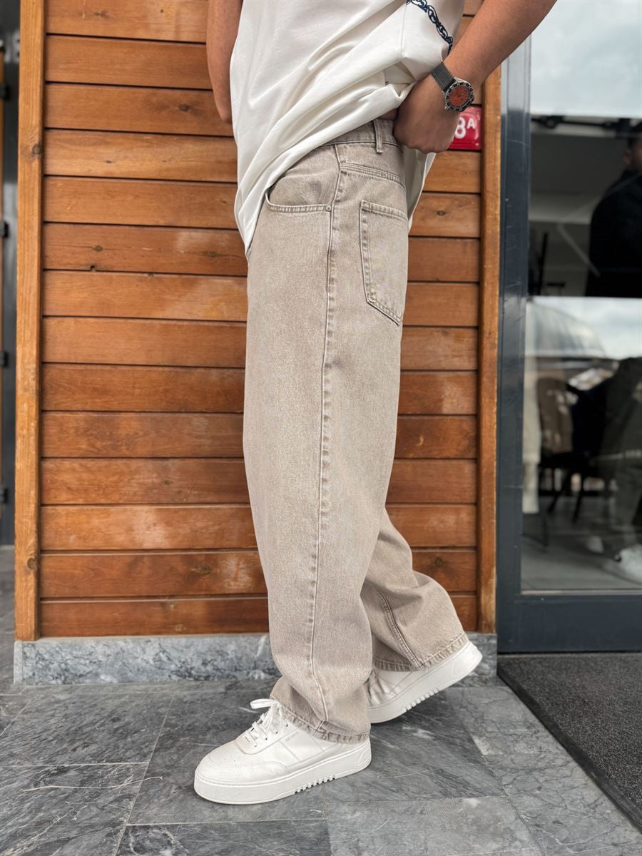 Beige Relaxed Fit Denim Jeans