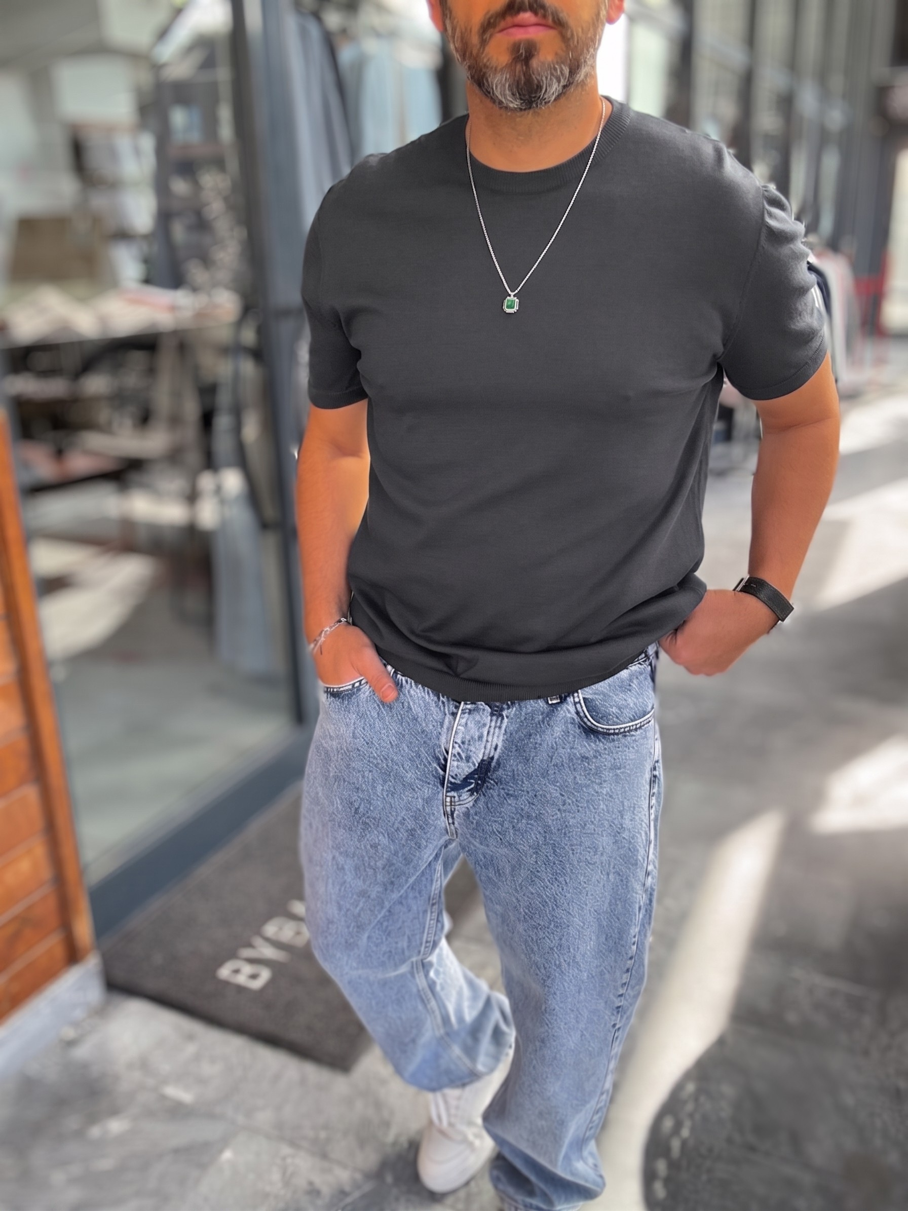 Dark Grey Crewneck Knitted Tee