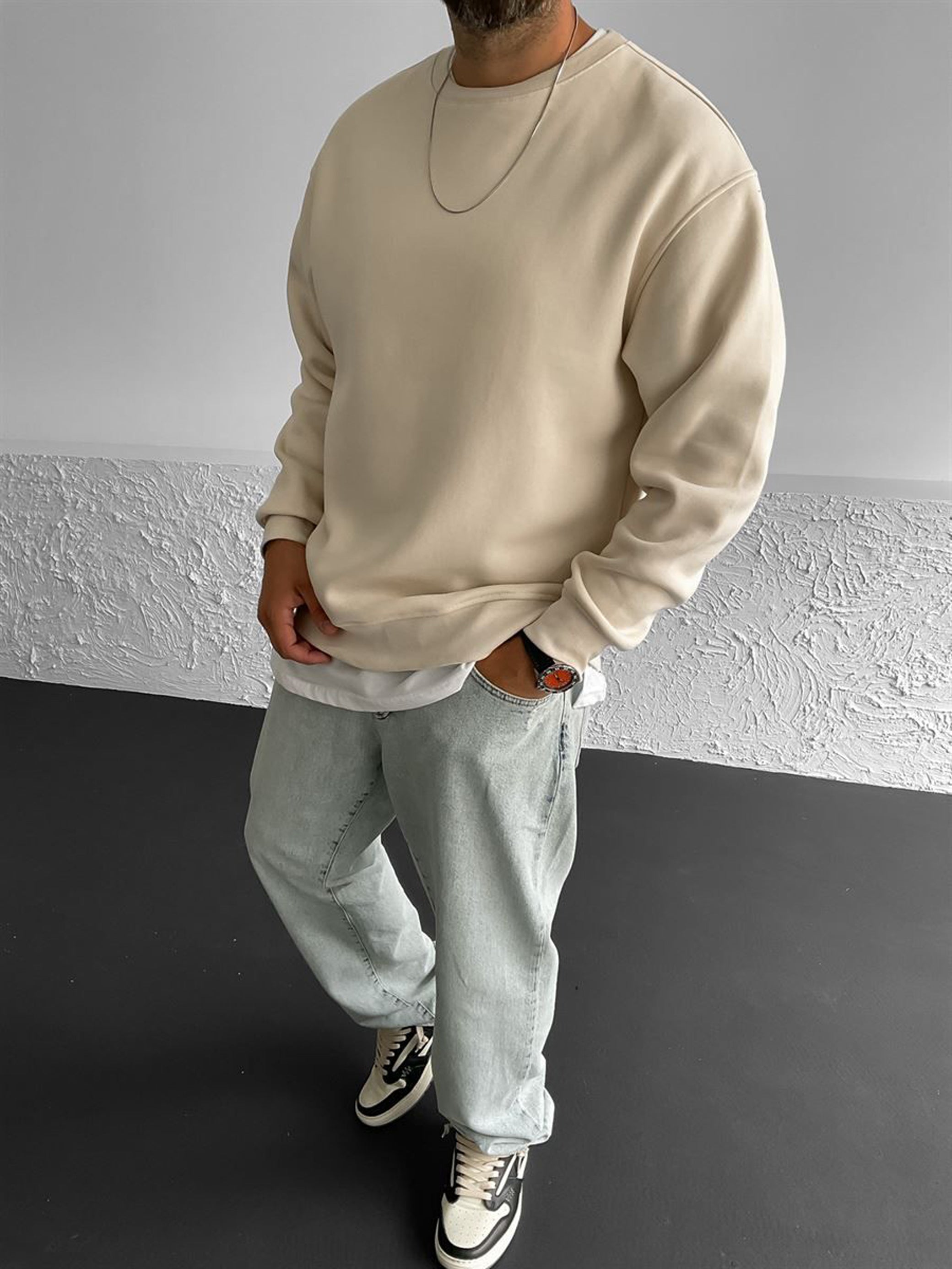 Beige Basic Oversize Sweatshirt