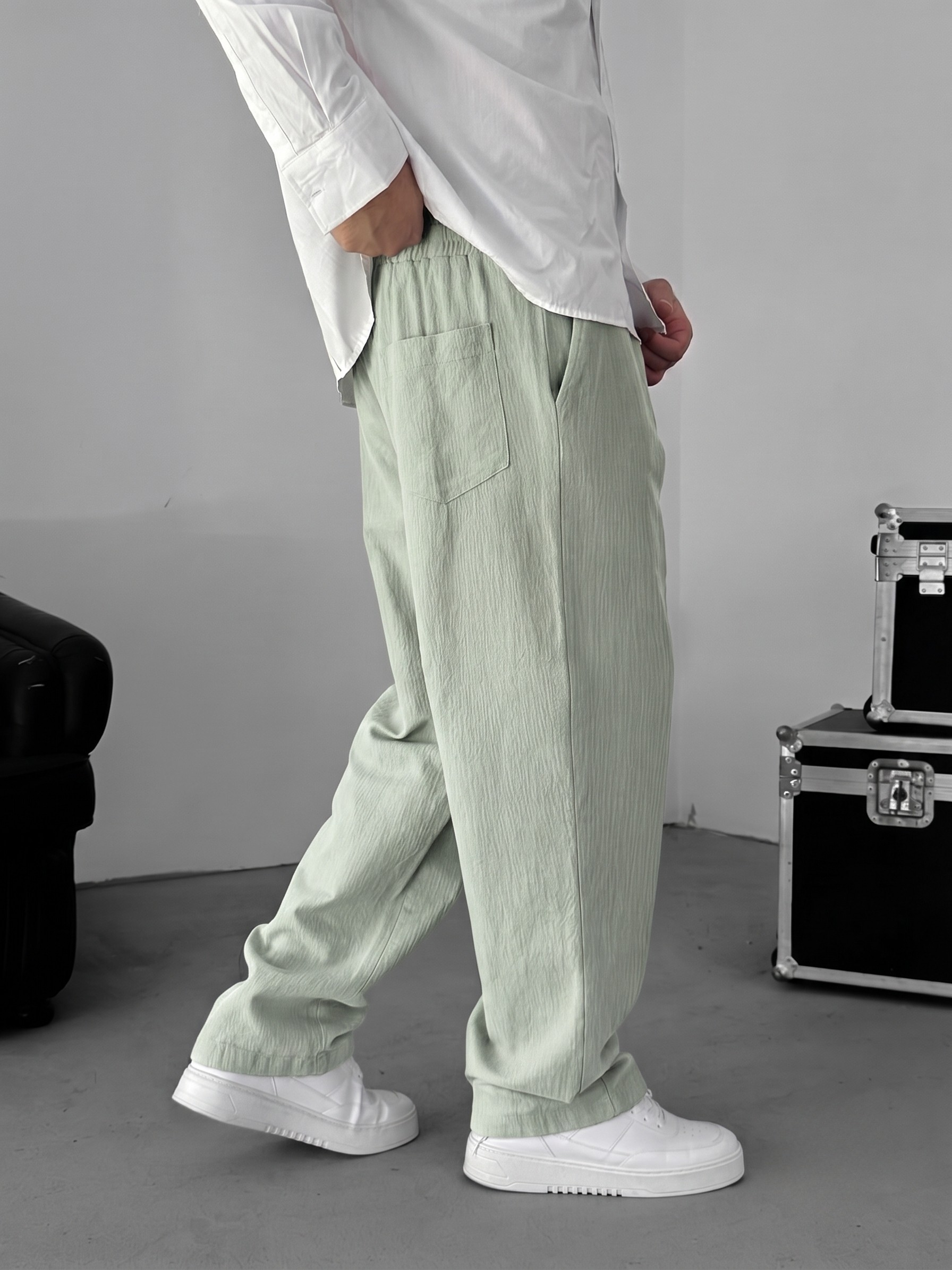 Muslin Wide-Leg Trousers — Sage