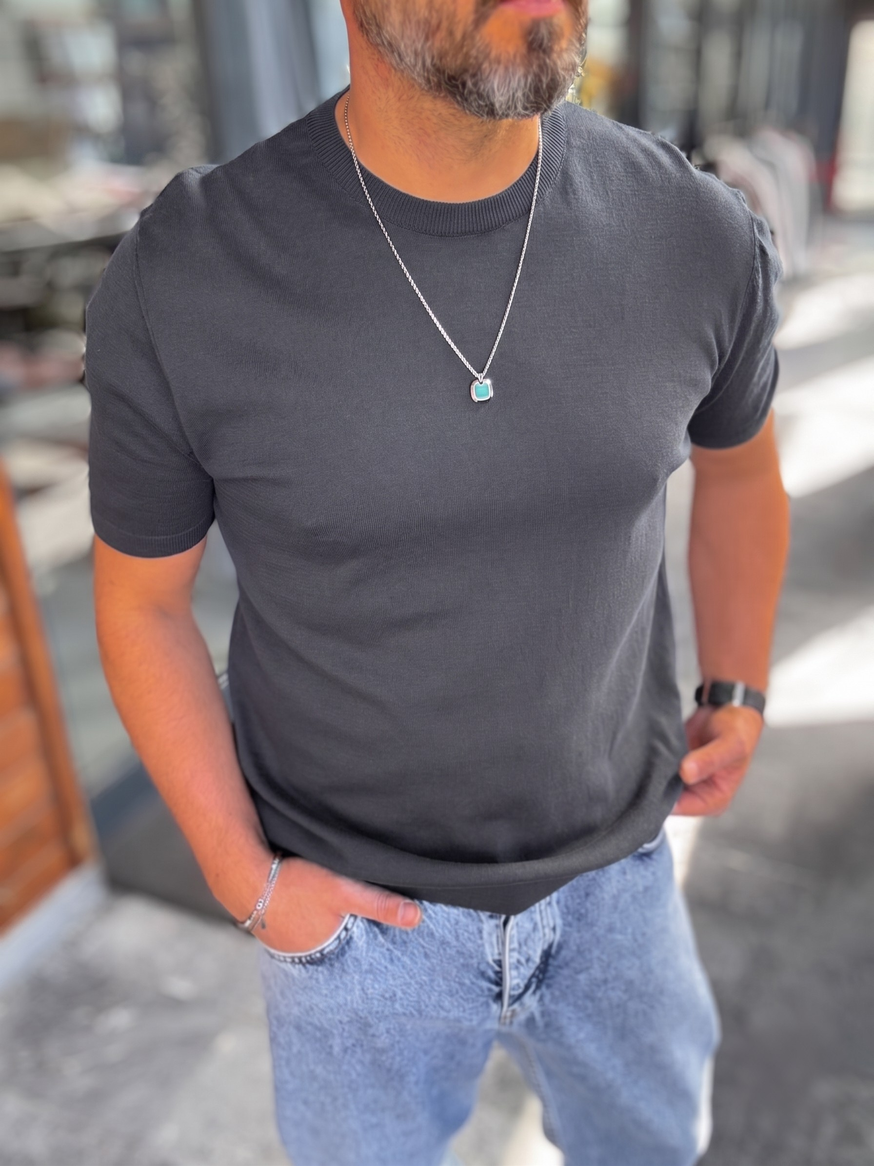Dark Grey Crewneck Knitted Tee