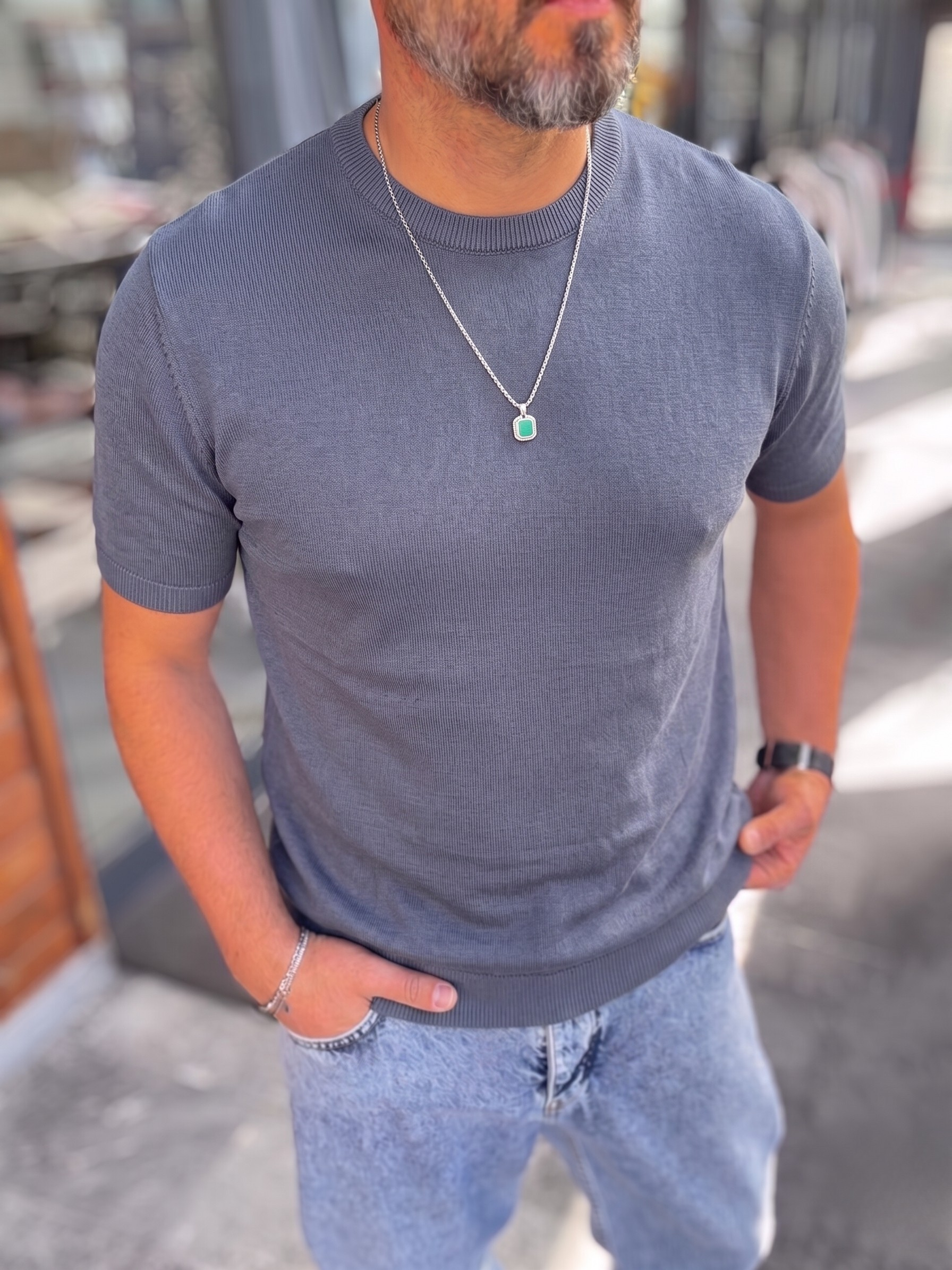 Dark Grey Crewneck Knitted Tee