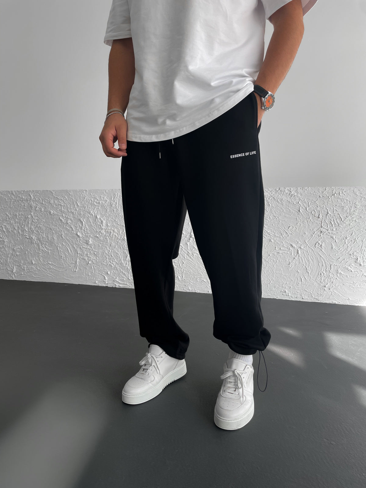 Black "Essence" Printed Summer Sweatpants