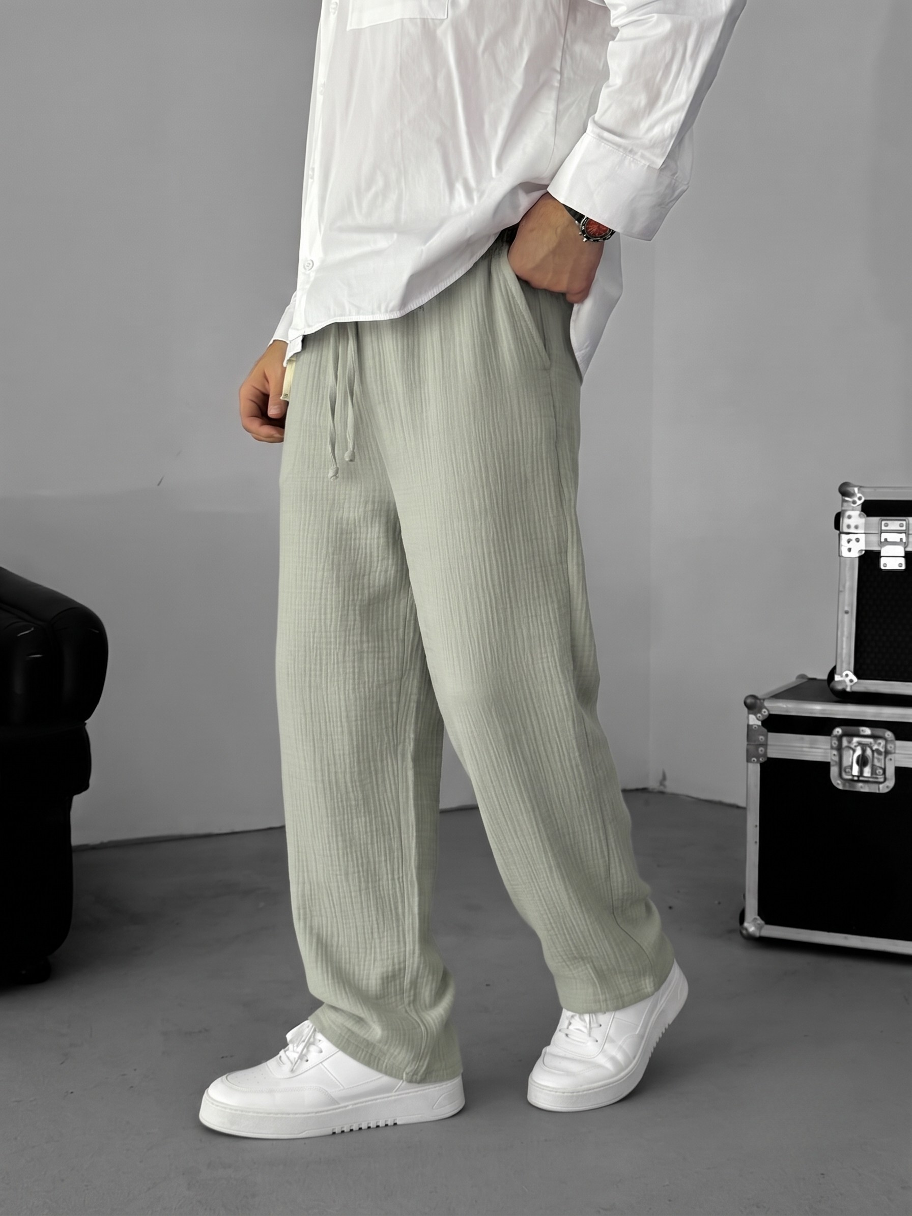 Muslin Wide-Leg Trousers — Sage