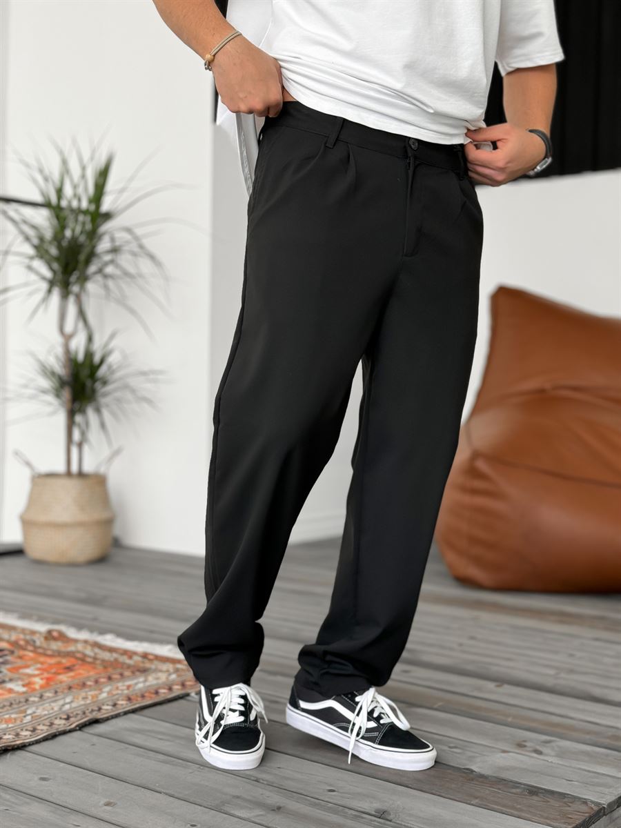 Wide Leg Chino Trousers - Black