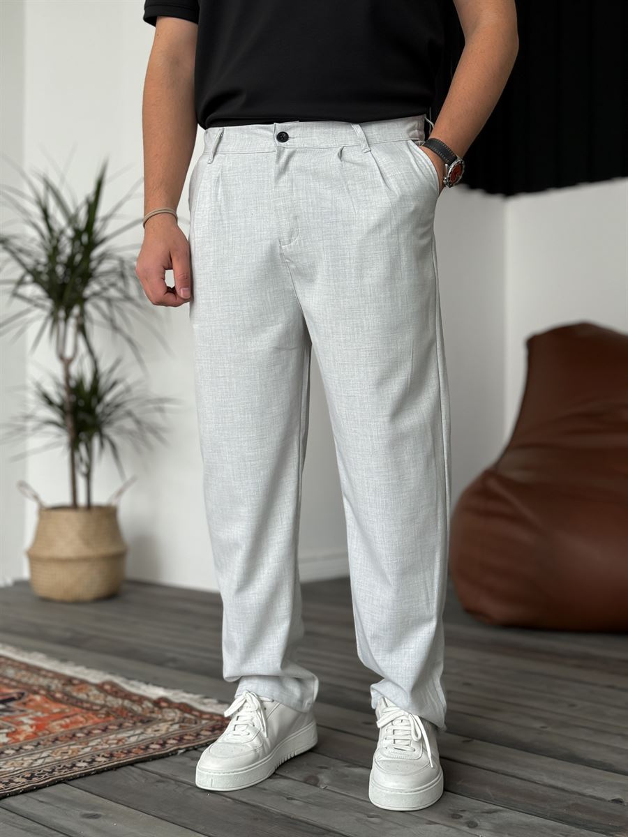 Wide Leg Chino Trousers - Light Grey