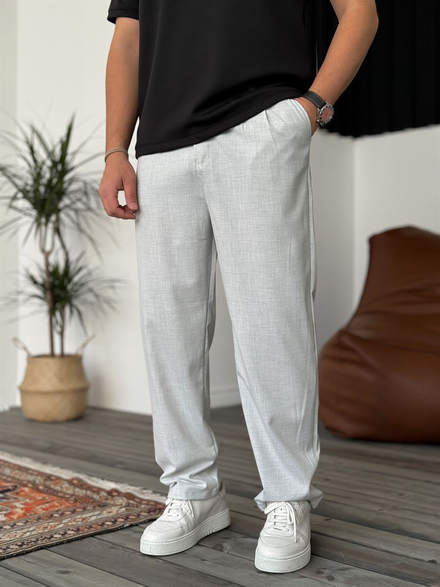 Wide Leg Chino Trousers - Light Grey