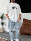 White "Usc" printed Oversize T-Shirt - Broek