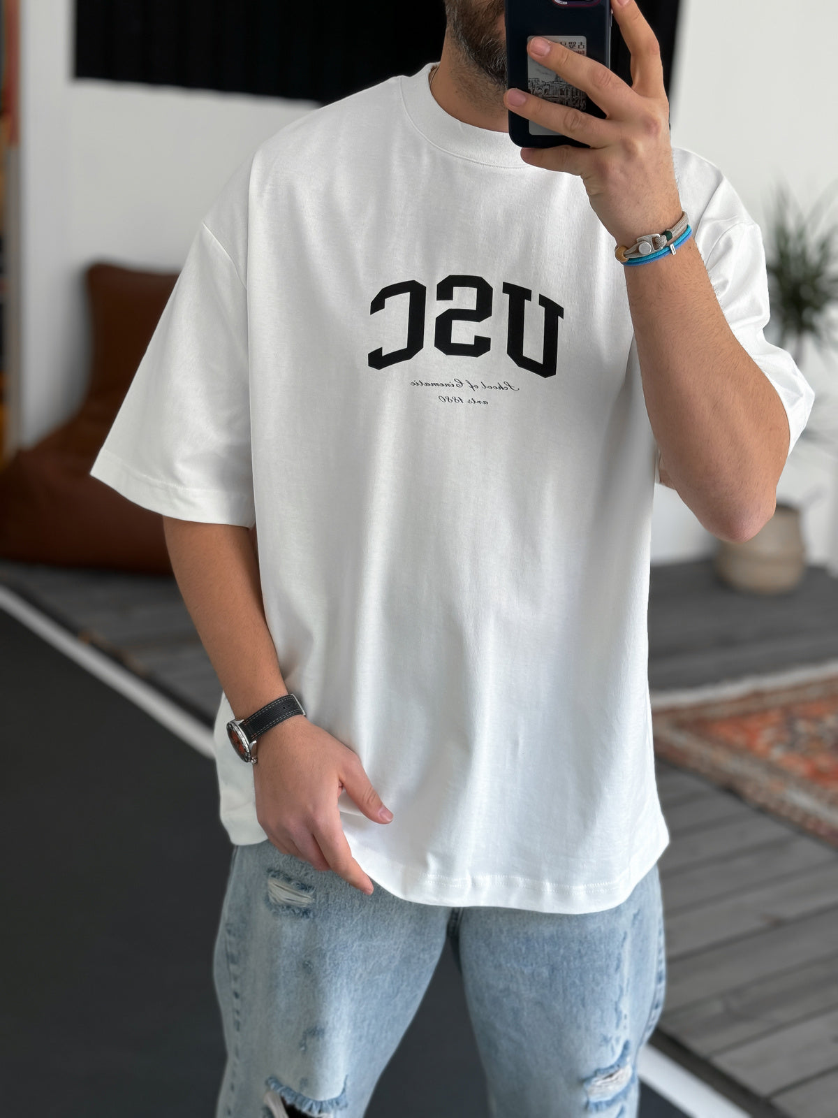 White "Usc" printed Oversize T-Shirt