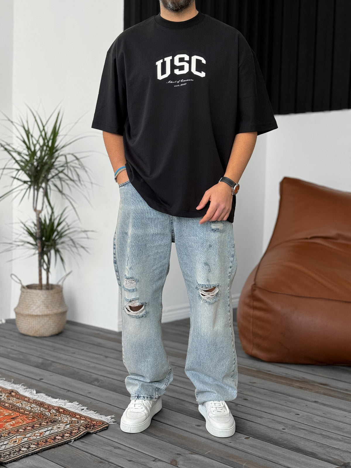 Black "Usc" printed Oversize T-Shirt