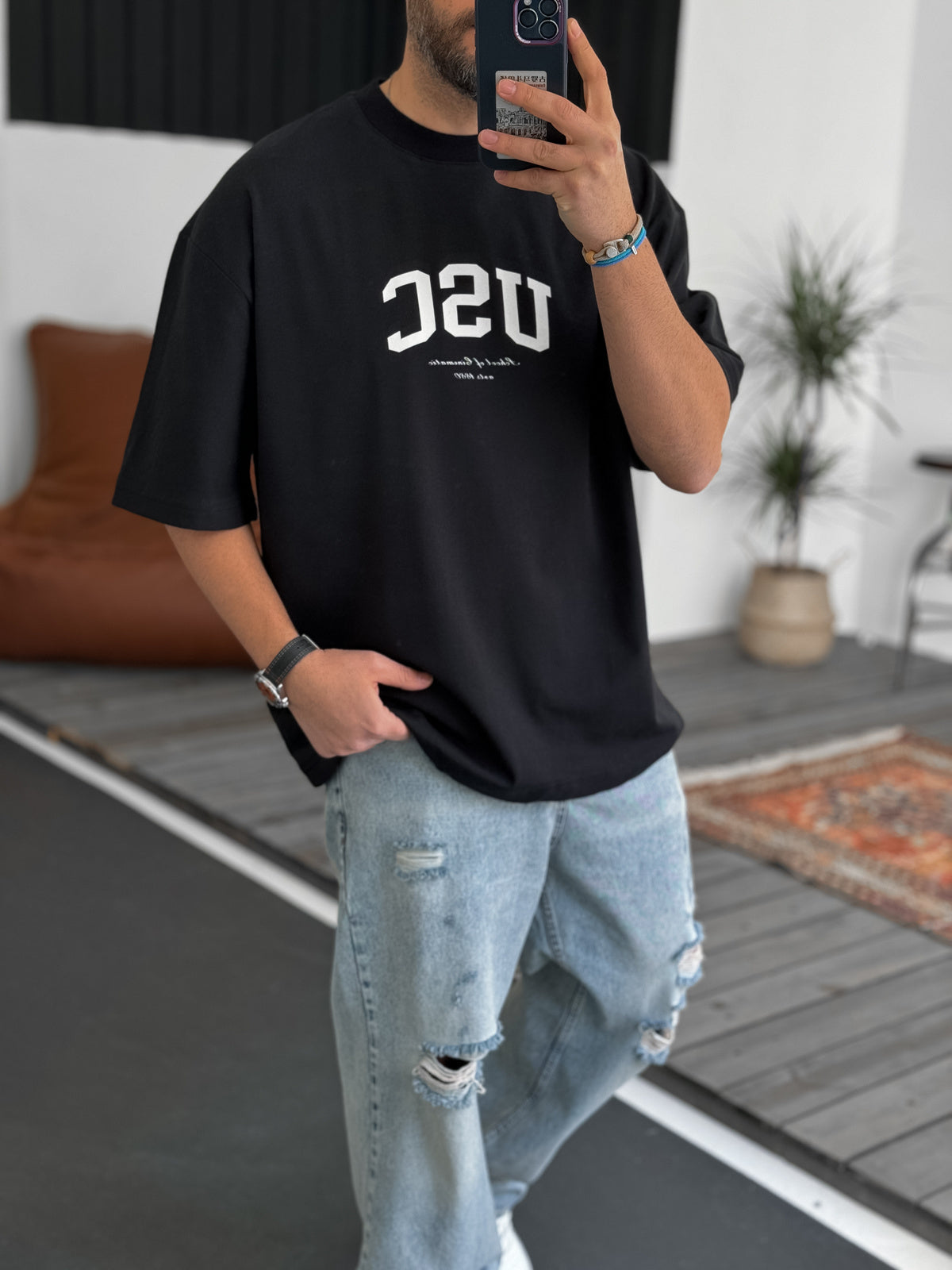 Black "Usc" printed Oversize T-Shirt