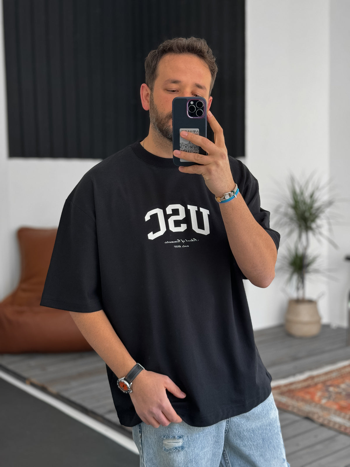 Black "Usc" printed Oversize T-Shirt