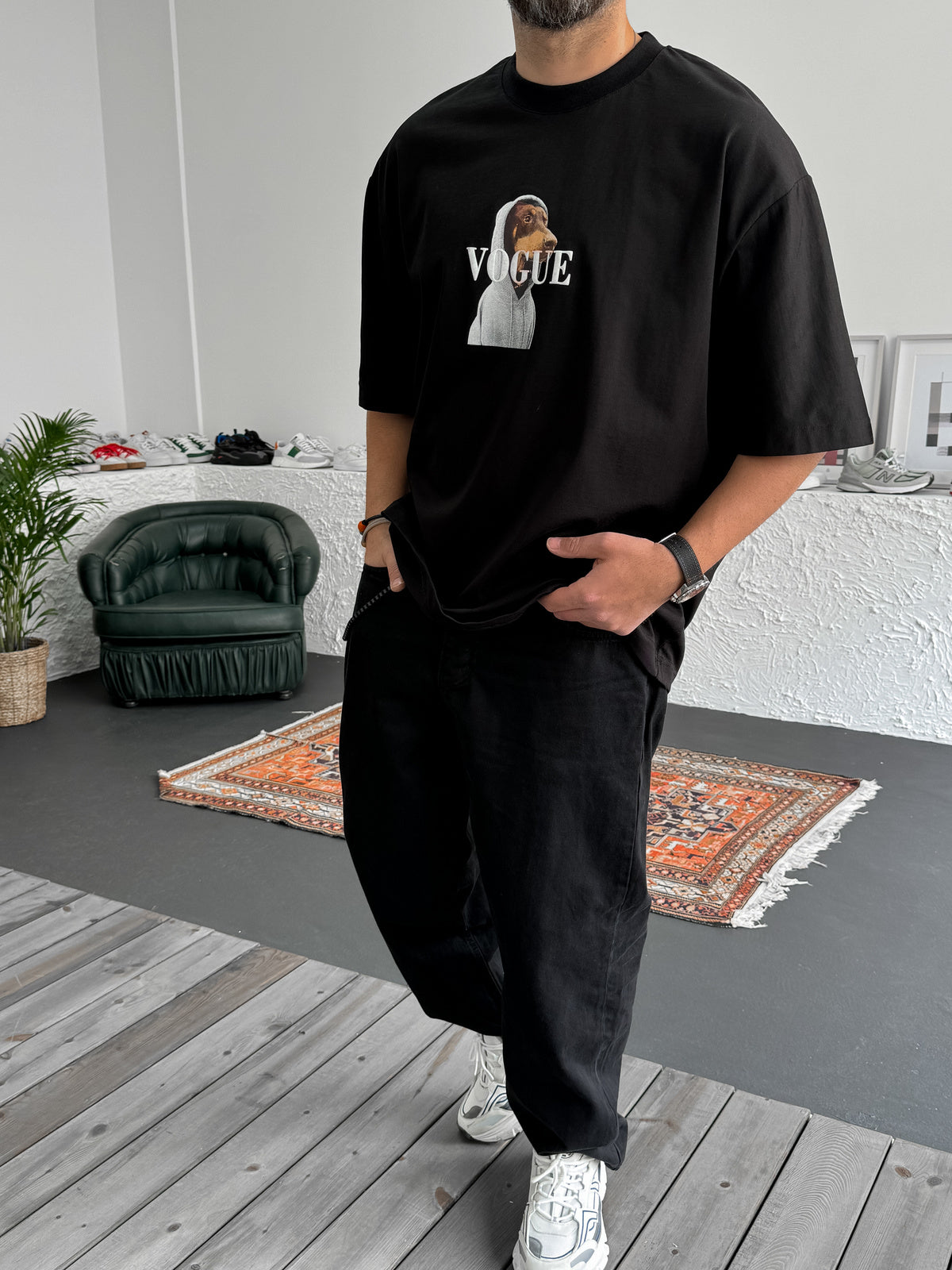Black "Vogue" printed Oversize T-Shirt