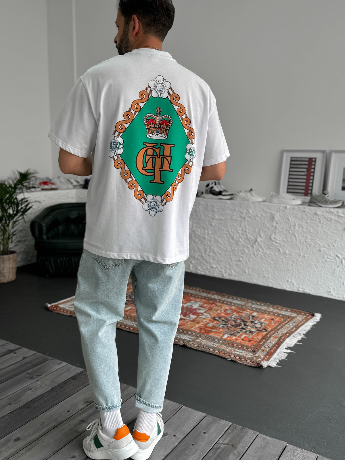 White "Coat Of Arms" Printed Oversize T-Shirt