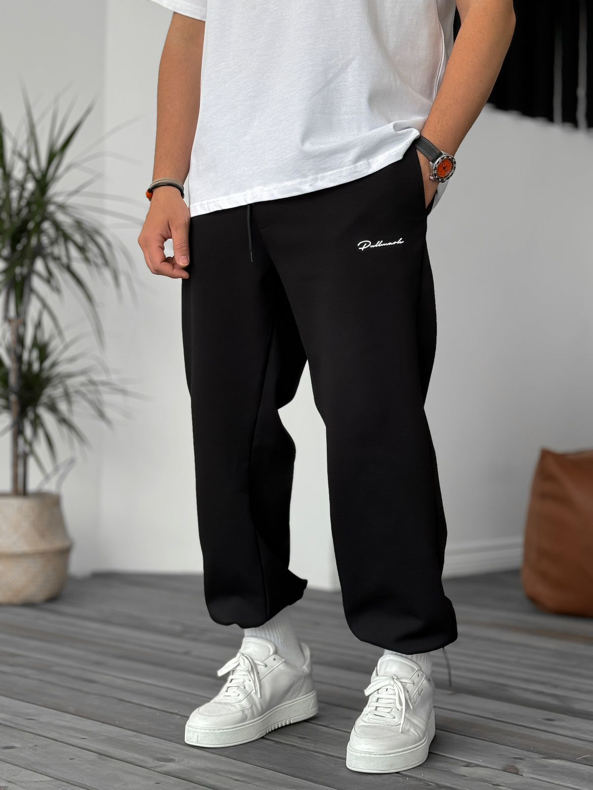 Black "PM" Printed Summer Sweatpants