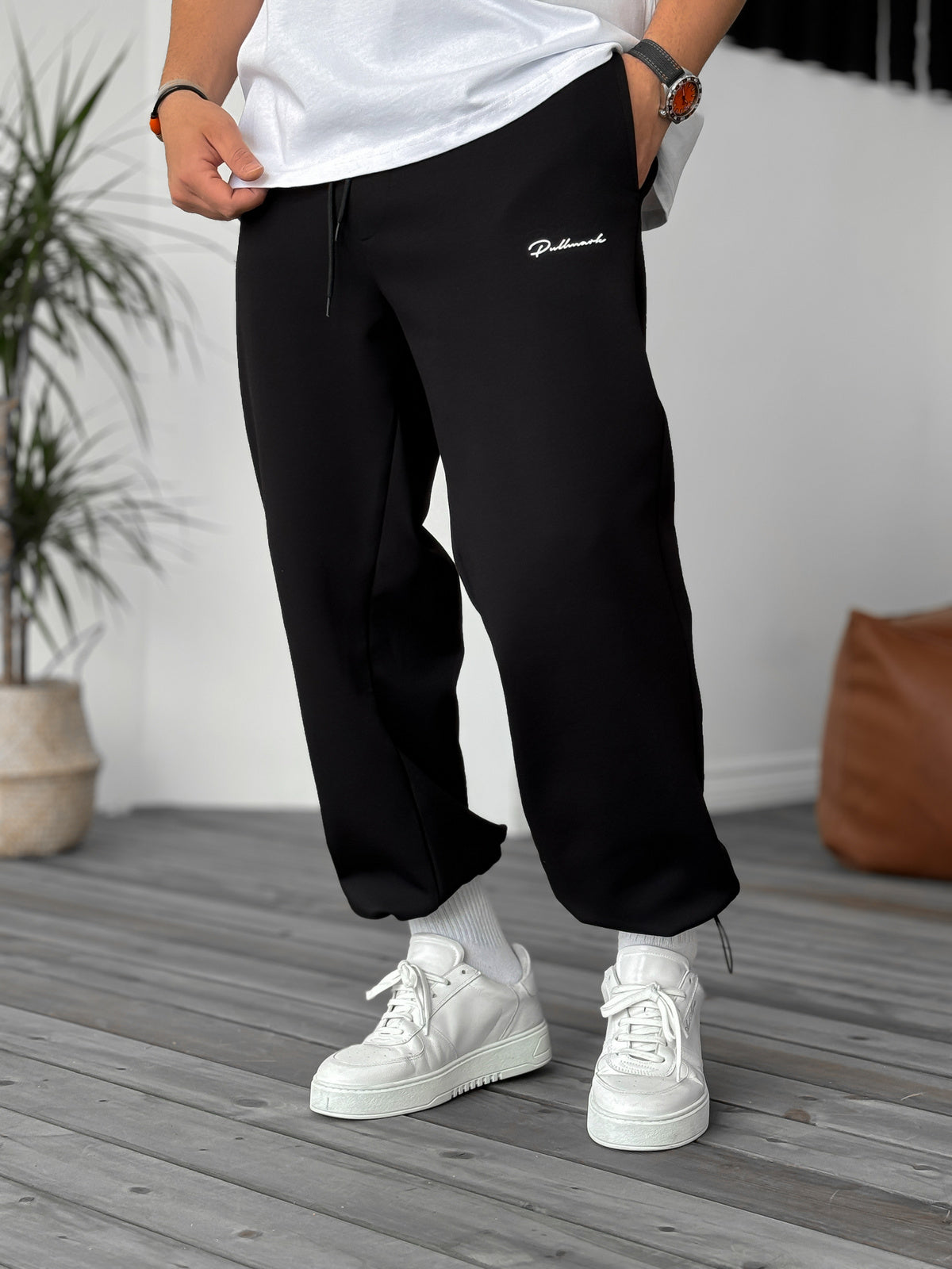 Black "PM" Printed Summer Sweatpants