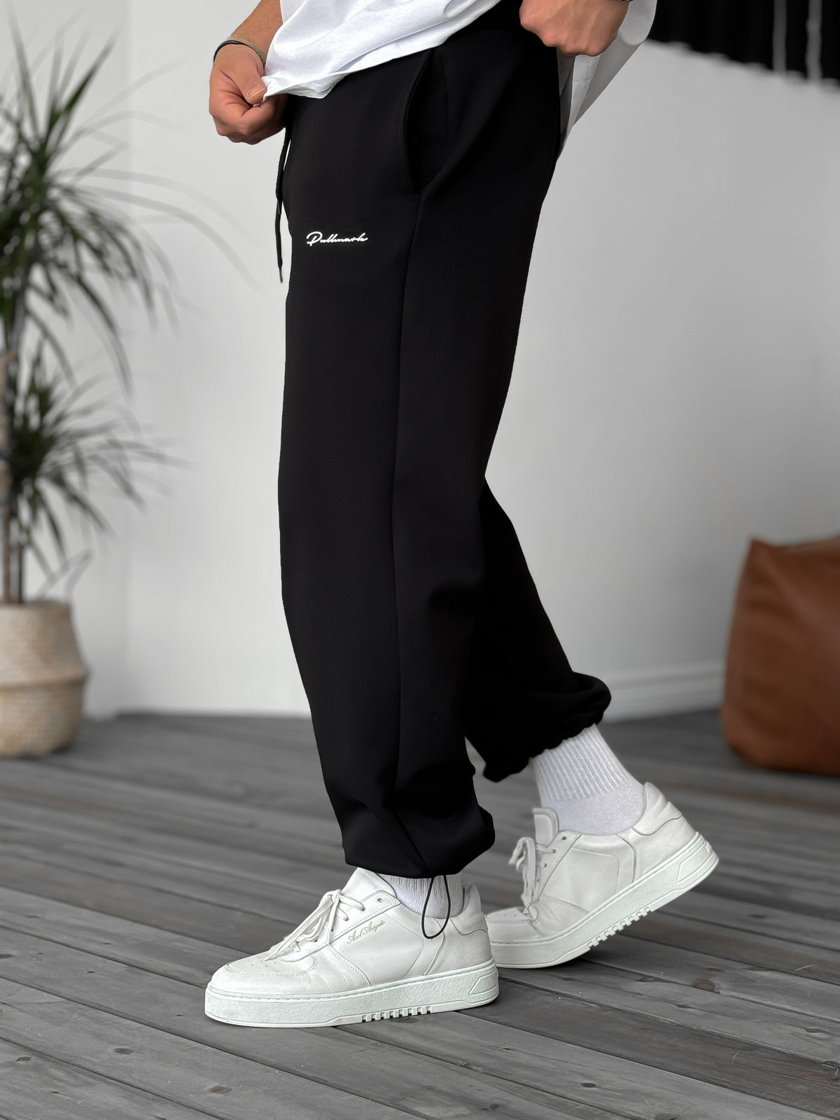 Black "PM" Printed Summer Sweatpants