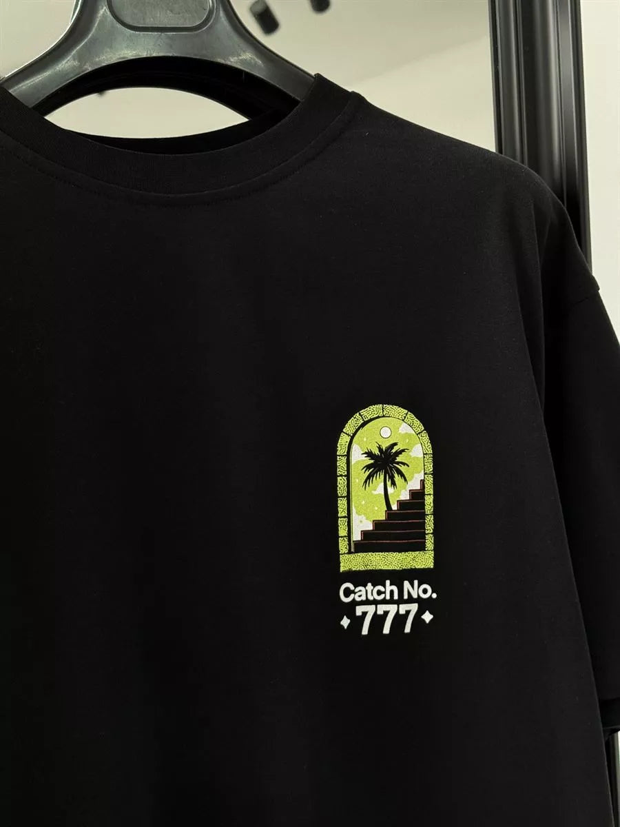 Black "777" Printed Oversize T-Shirt