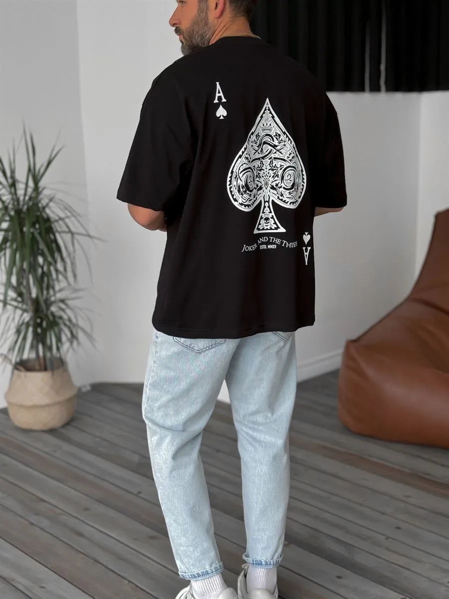 Black "Ace" Printed Oversize T-Shirt