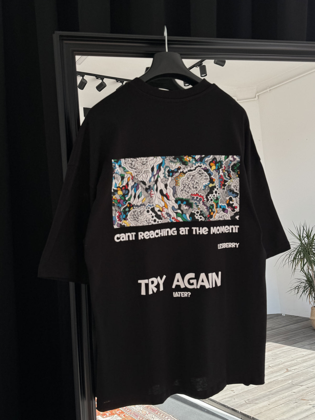 Black "Try Again" Printed Oversize T-Shirt