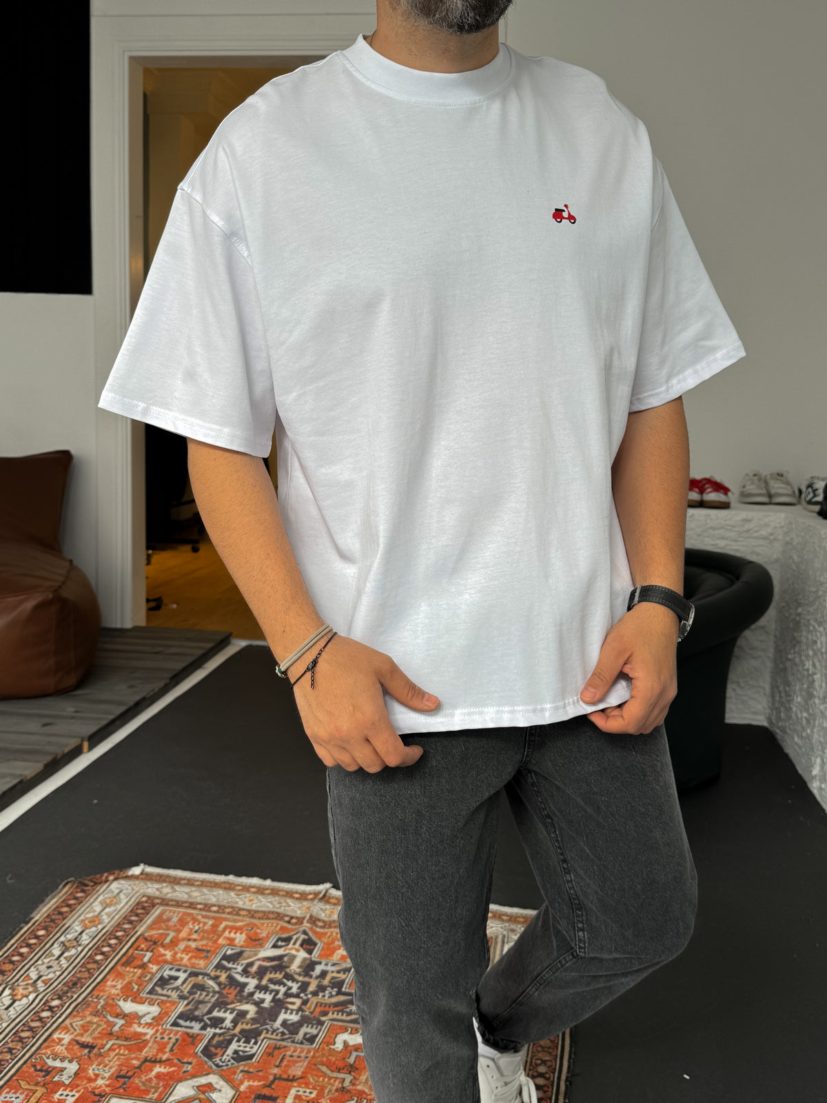 White "Scooter" printed Oversize T-Shirt