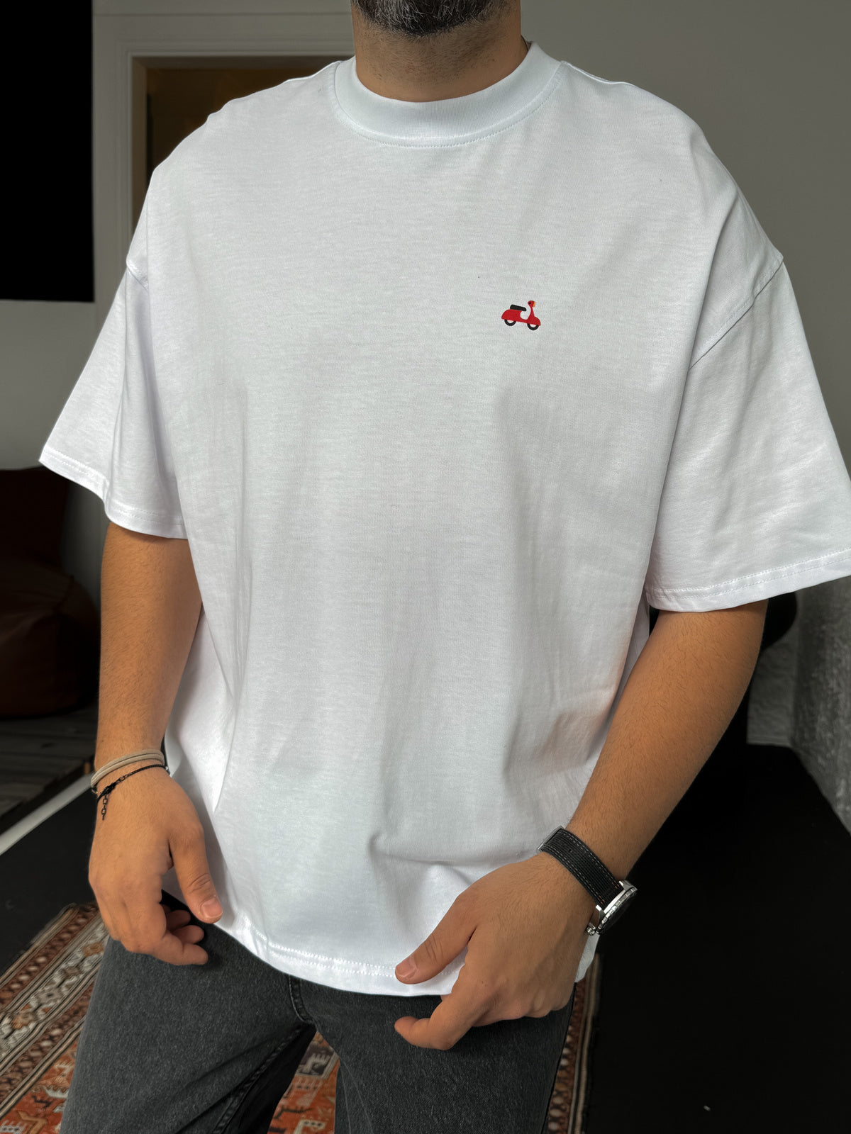White "Scooter" printed Oversize T-Shirt