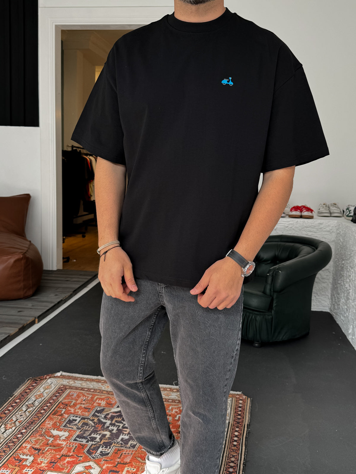 Black "Scooter" printed Oversize T-Shirt
