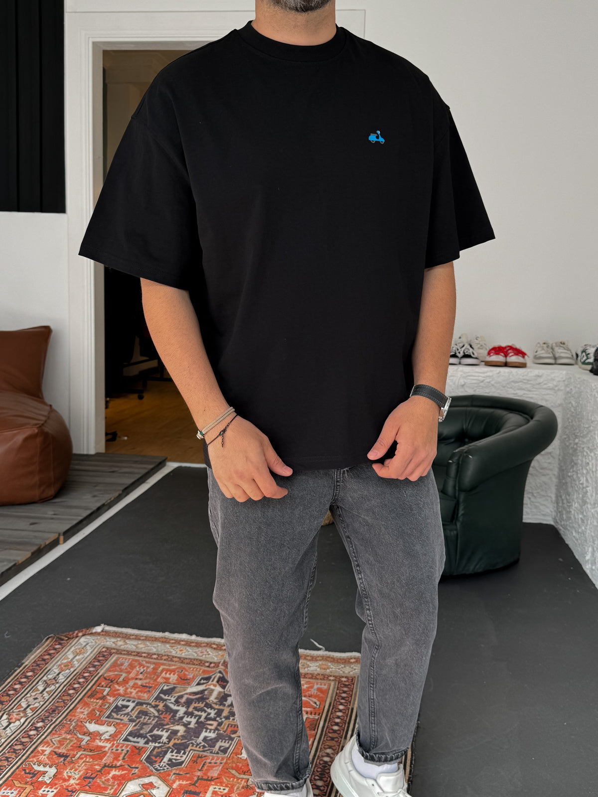 Black "Scooter" printed Oversize T-Shirt