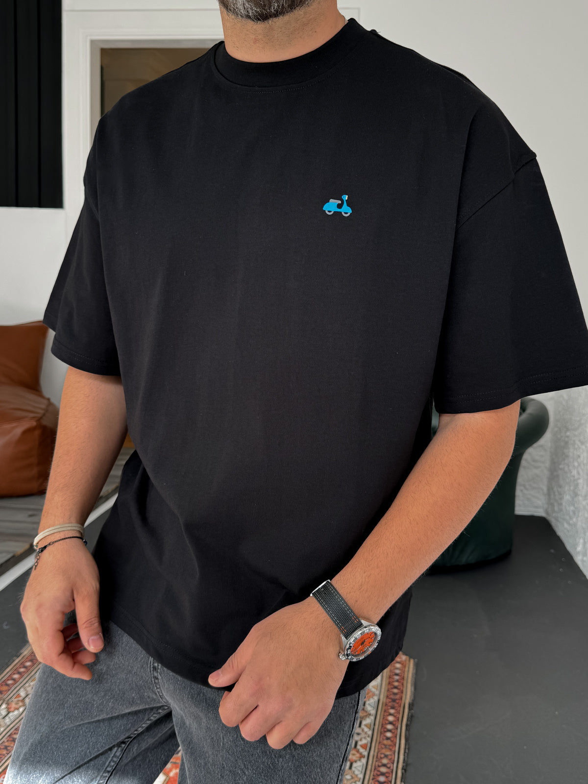 Black "Scooter" printed Oversize T-Shirt