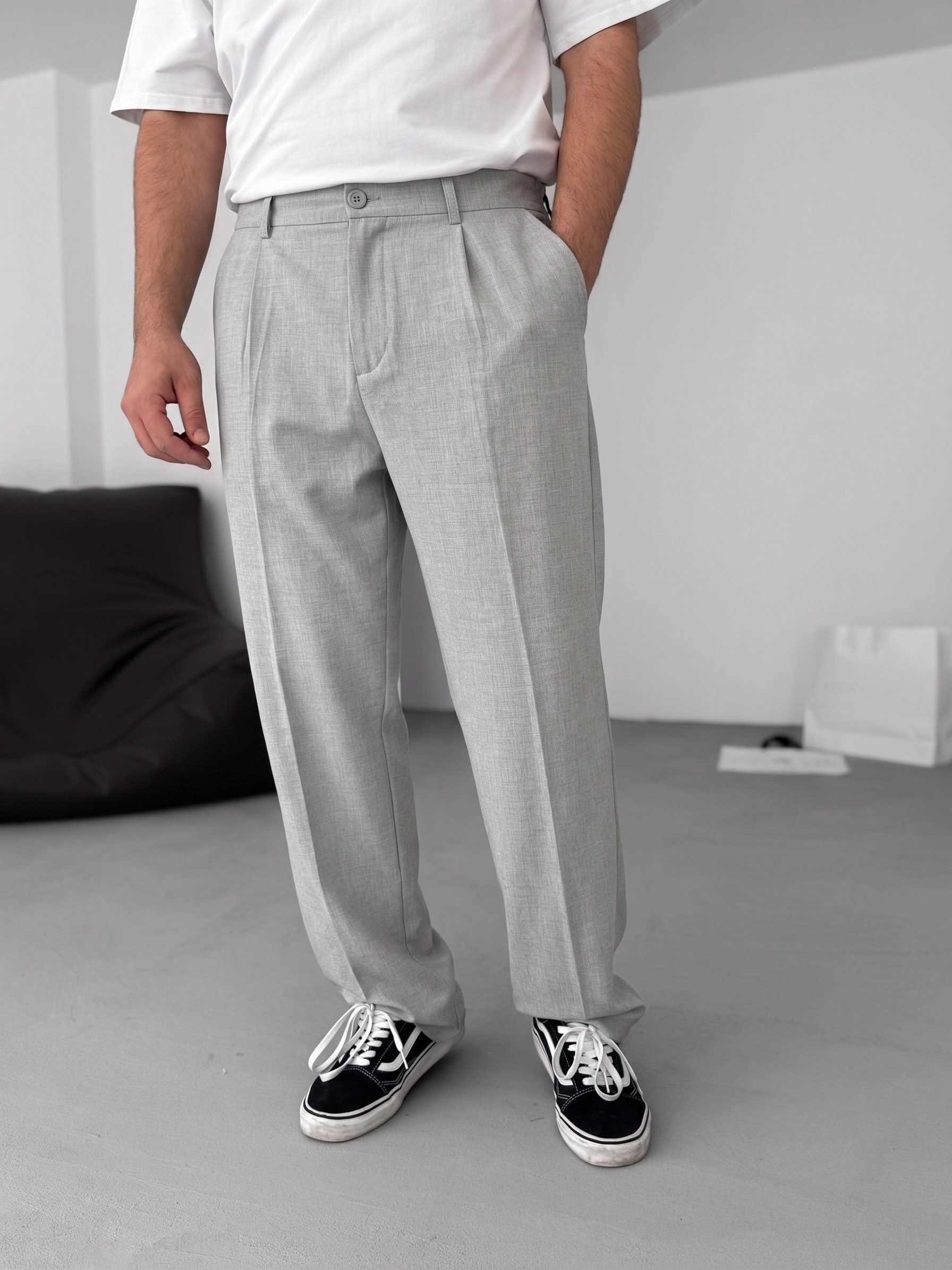 Wide Leg Chino Trousers - Light Grey