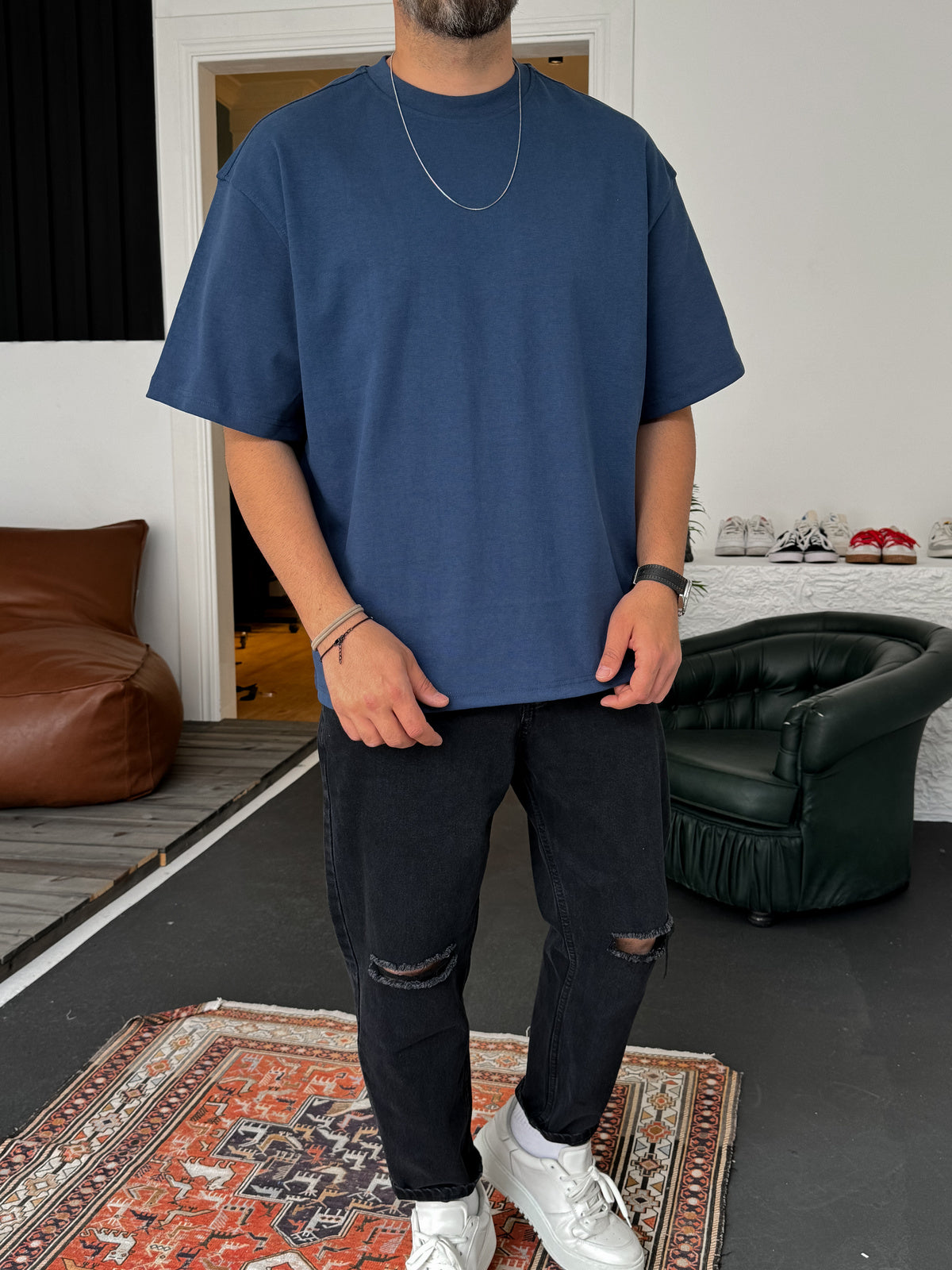 Petrol Basic Oversize T-Shirt