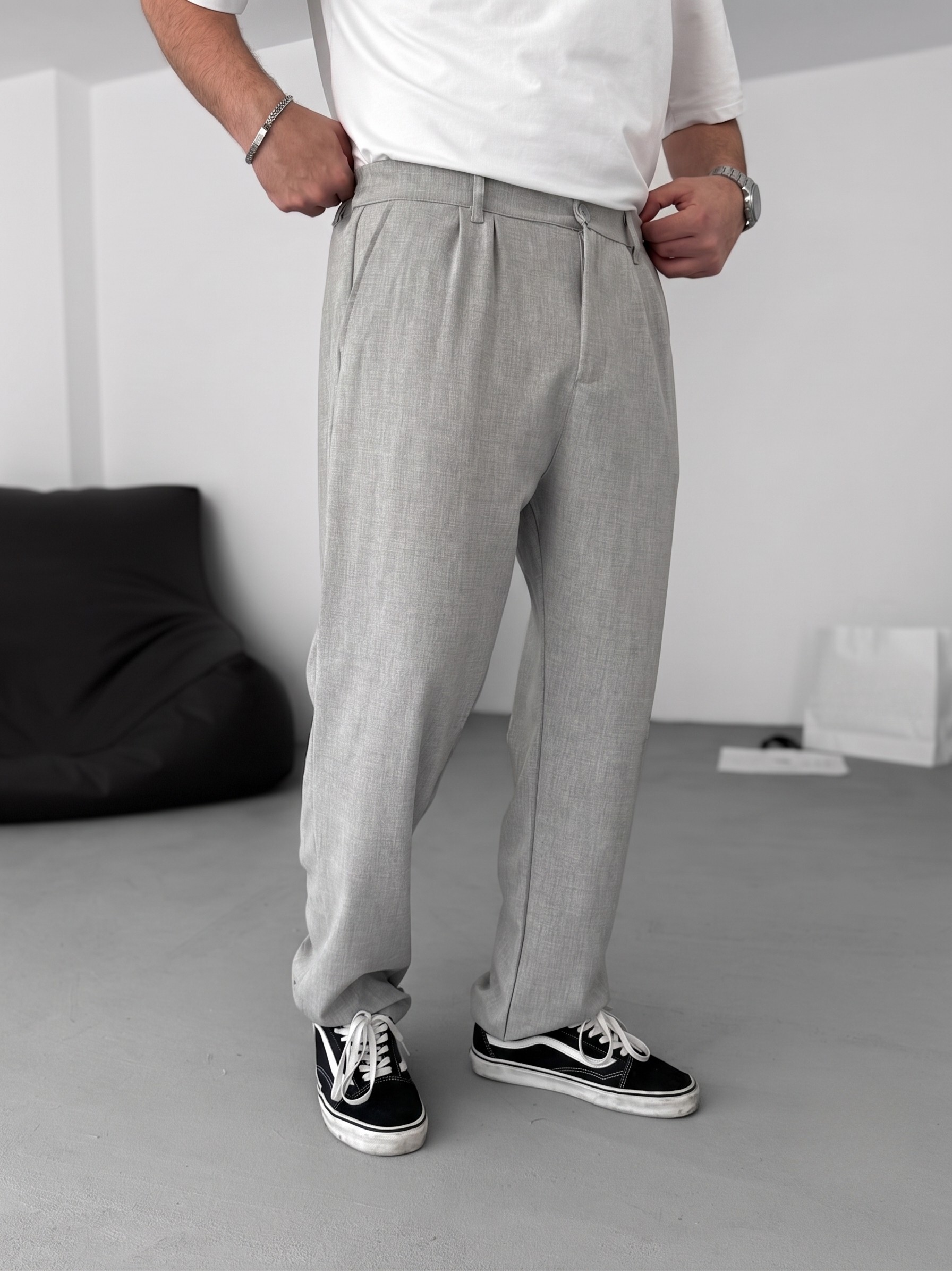 Wide Leg Chino Trousers - Light Grey