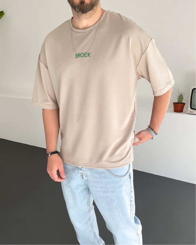 Beige "Self-improvement" Printed Oversize T-Shirt