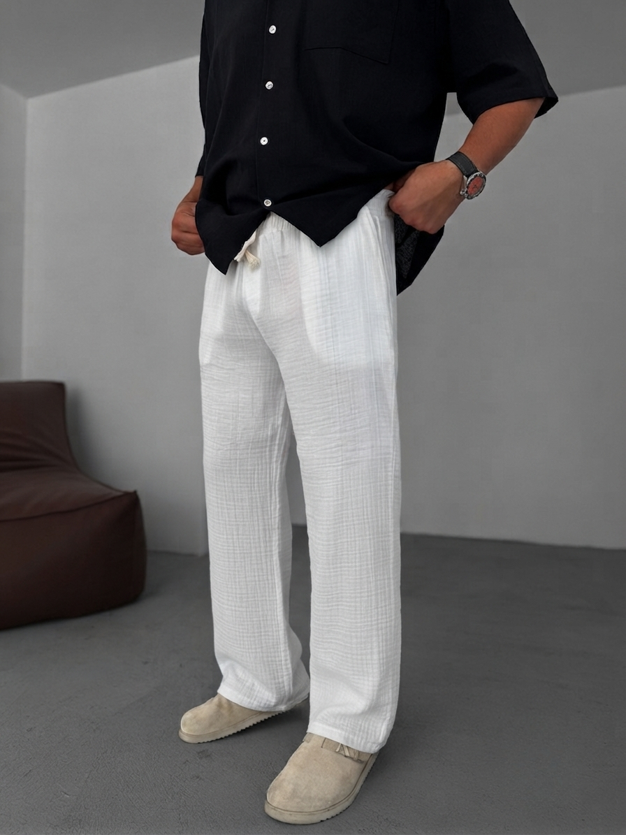 Muslin Wide-Leg Trousers — White