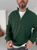 Premium Ribbed Quarter-Zip Knit Sweater - Dark Green