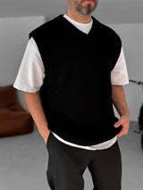 Black Sleeveless Knit Vest – V-Neck
