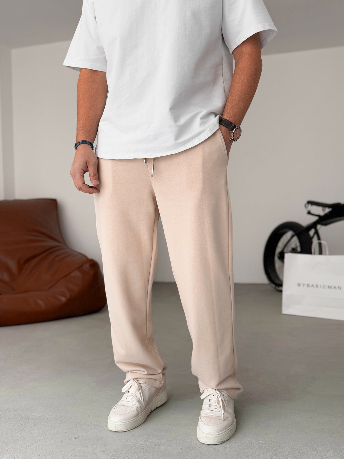 Beige Basic Summer Sweatpants